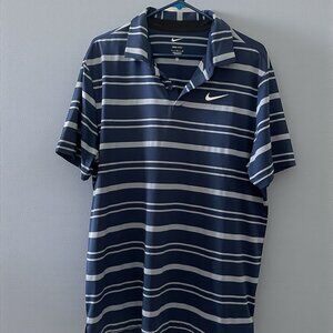 Nike Dri-FIT Striped Polo Shirt Men’s Large Blue White Golf Performance Top